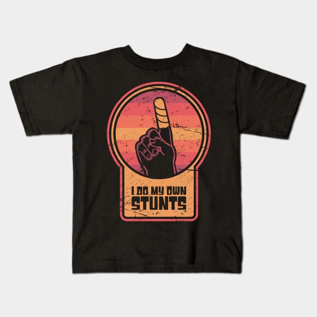 Stunts - Get Well Gift Fractured Broken Finger Kids T-Shirt by MeatMan